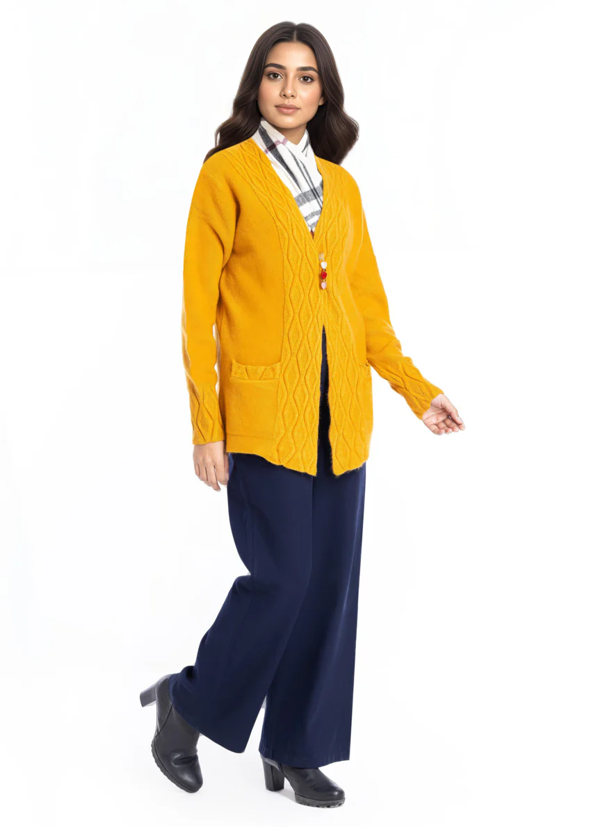 Mustard-V-Cardigan Full Sleeves Sweater (25Y-028-67) - Image 4
