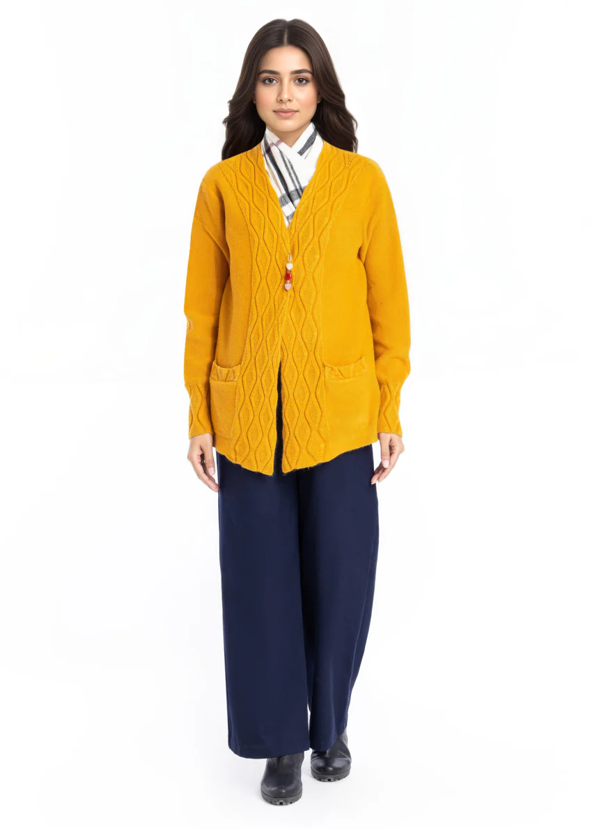 Mustard-V-Cardigan Full Sleeves Sweater (25Y-028-67) - Image 5