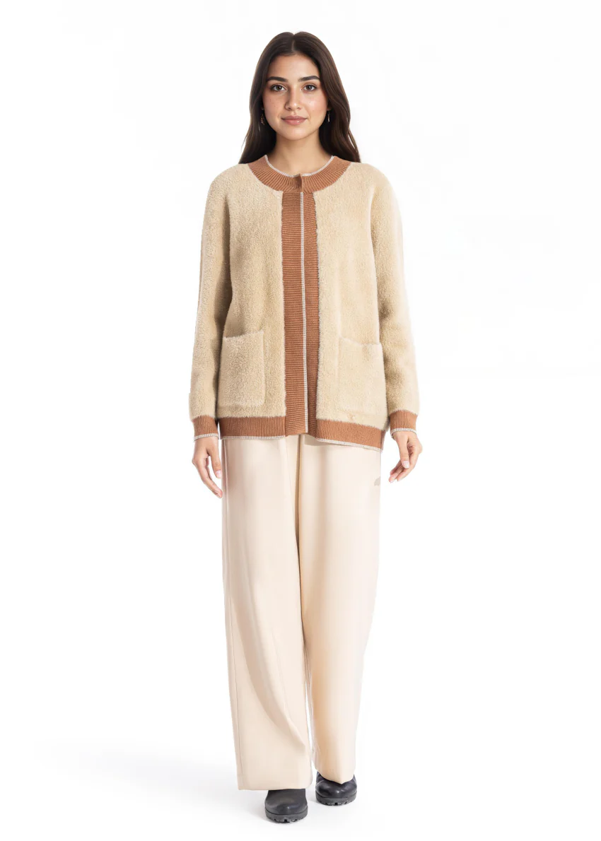 Khaki-Round Neck Full Sleeves Cardigan Sweater (25Y-029-67)