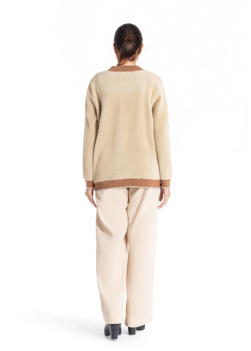 Khaki-Round Neck Full Sleeves Cardigan Sweater (25Y-029-67) - Image 3