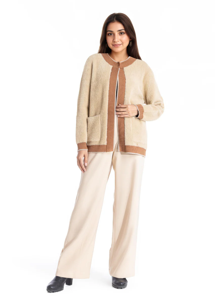 Khaki-Round Neck Full Sleeves Cardigan Sweater (25Y-029-67) - Image 4