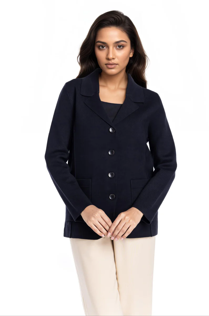 Black-Notched Collar Full Sleeves Cardigan Sweater (25Y-030-67) - Image 4