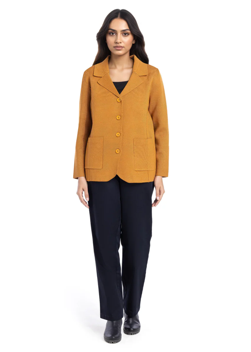 Mustard-Notched Collar Full Sleeves Cardigan Sweater (25Y-030-67) - Image 3