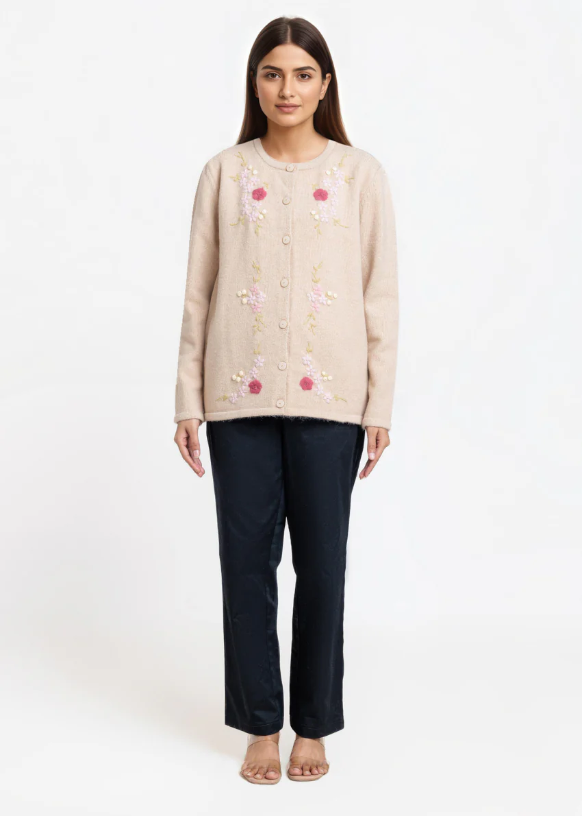Beige-Round Neck Full Sleeves Cardigan Sweater (25Y-031-67) - Image 3