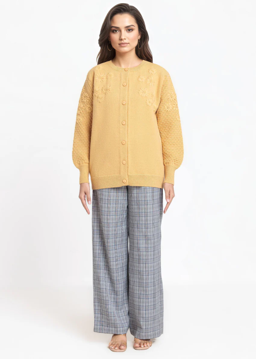 Mustard-Round Neck Full Sleeves Cardigan Sweater (25Y-032-67) - Image 4