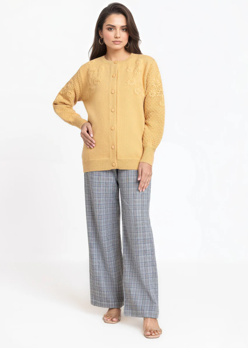 Mustard-Round Neck Full Sleeves Cardigan Sweater (25Y-032-67) - Image 5