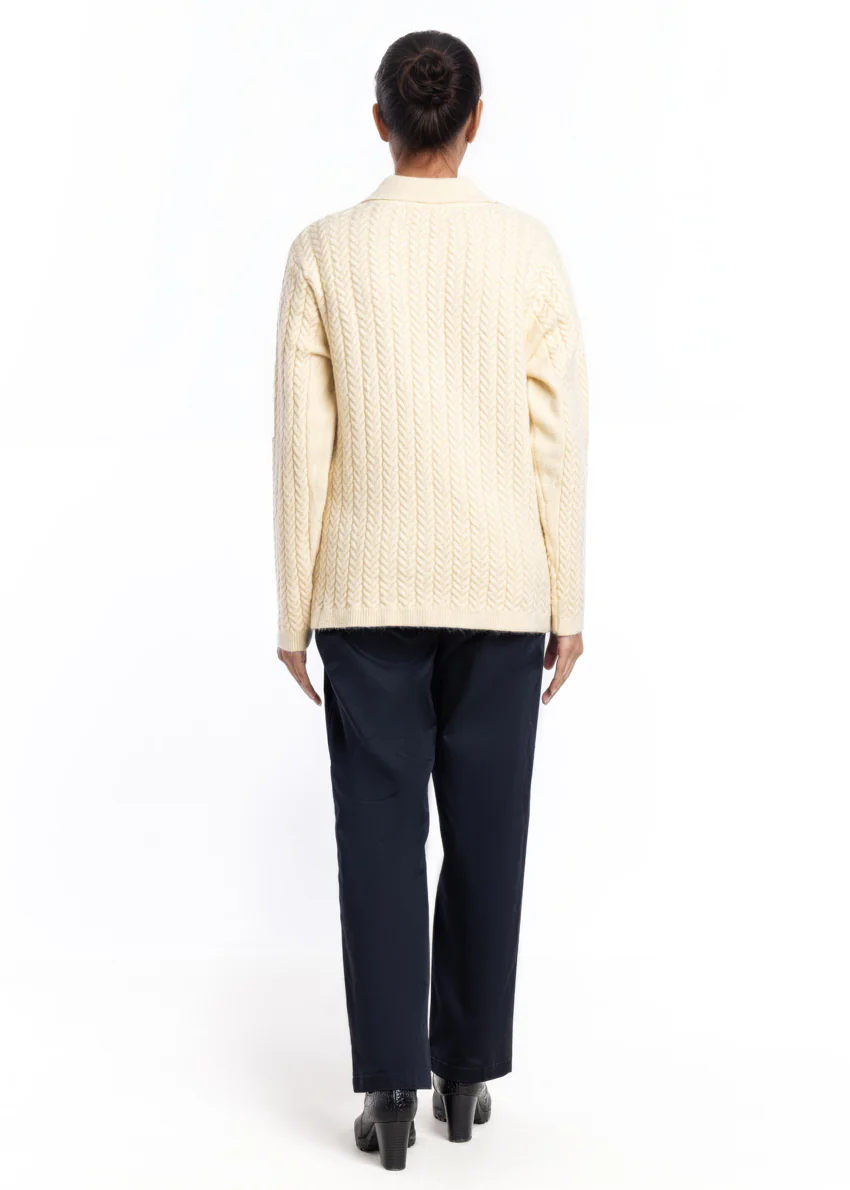 Cream-Wing Collar Full Sleeves Cardigan Sweater (25Y-033-67) - Image 2