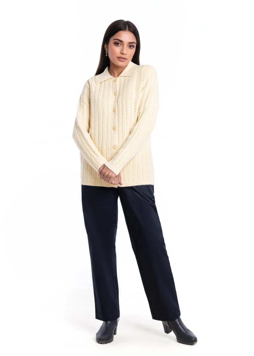 Cream-Wing Collar Full Sleeves Cardigan Sweater (25Y-033-67) - Image 5