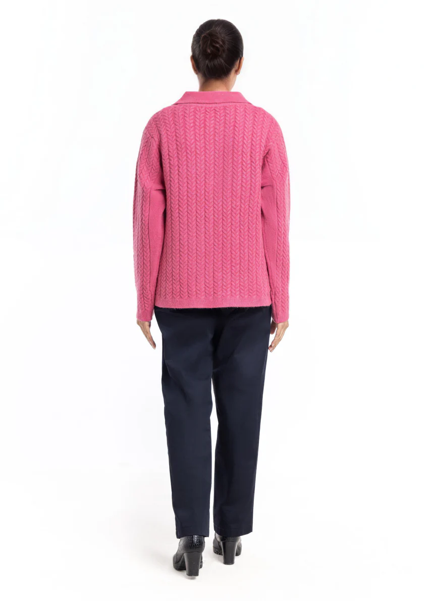 Pink-Wing Collar Full Sleeves Cardigan Sweater (25Y-033-67) - Image 2