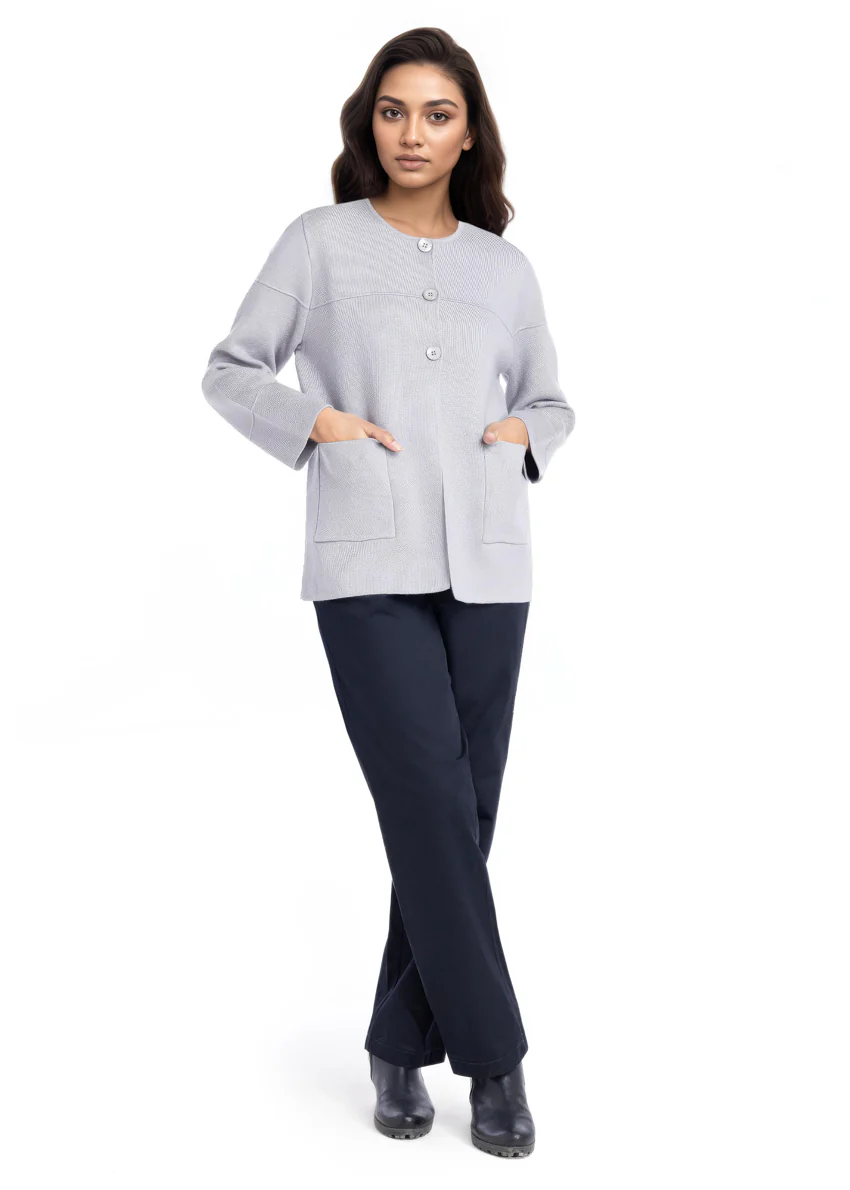 Grey-Round Neck Full Sleeves Cardigan Sweater (25Y-034-67) - Image 4