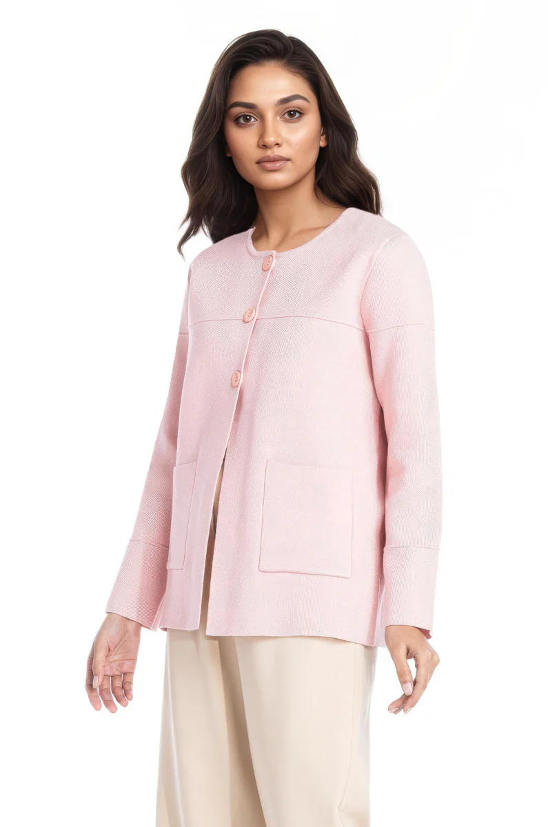 L-Pink-Round Neck Full Sleeves Cardigan Sweater (25Y-034-67) - Image 5