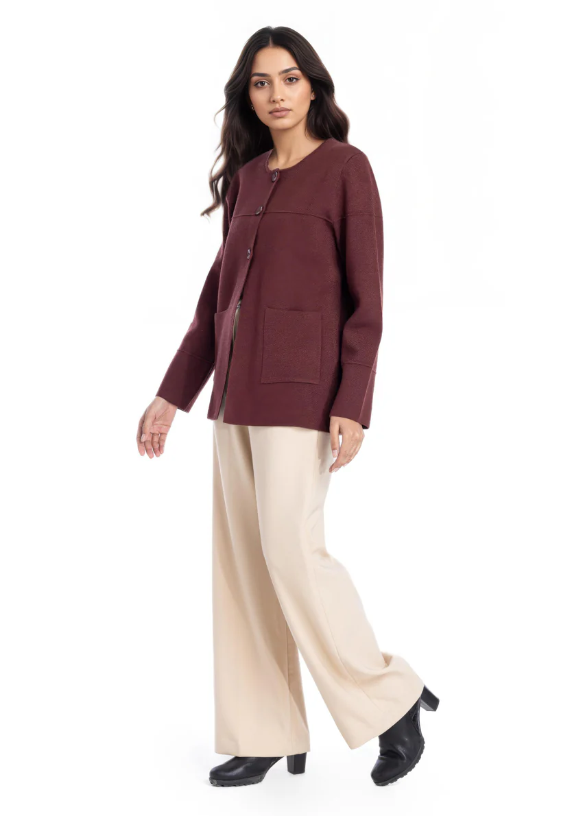 Maroon-Round Neck Full Sleeves Cardigan Sweater (25Y-034-67) - Image 5