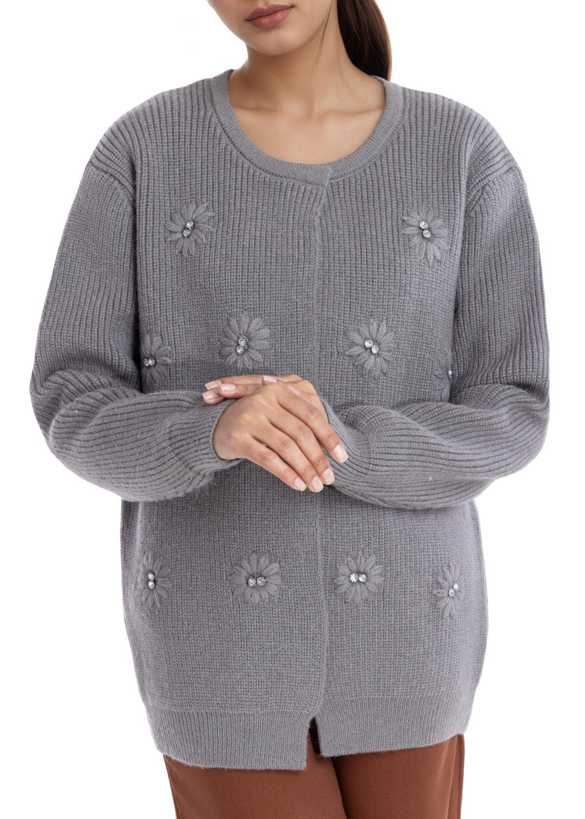 Grey-Round Neck Full Sleeves Cardigan Sweater (25Y-035-67) - Image 4