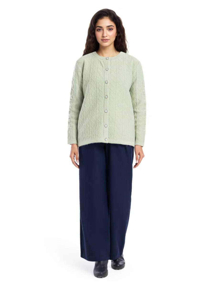 Green-Round Neck Full Sleeves Cardigan Sweater (25Y-036-67)