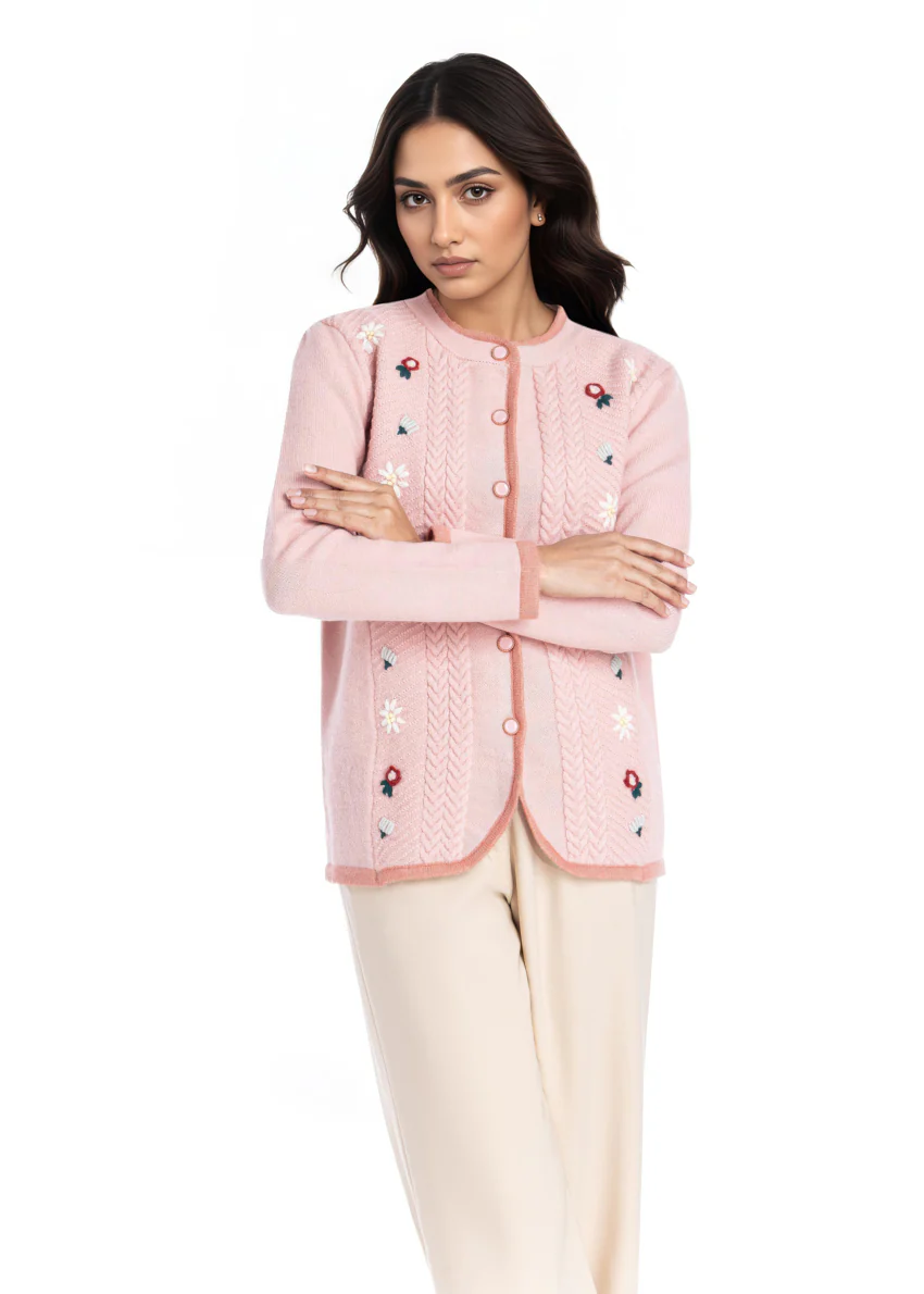 B-Pink-Round Neck Full Sleeves Cardigan Sweater (25Y-037-67) - Image 3