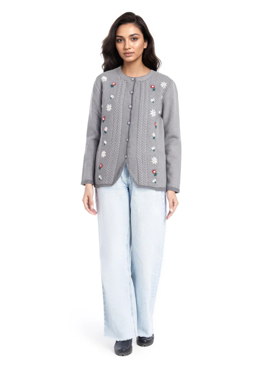 Grey-Round Neck Full Sleeves Cardigan Sweater (25Y-037-67) - Image 4