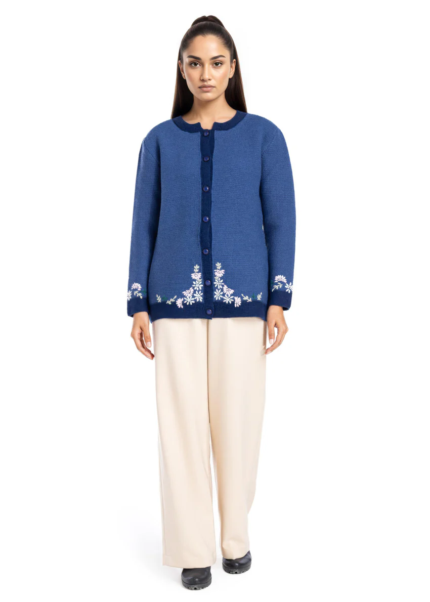 Blue-Round Neck Full Sleeves Cardigan Sweater (25Y-038-67)