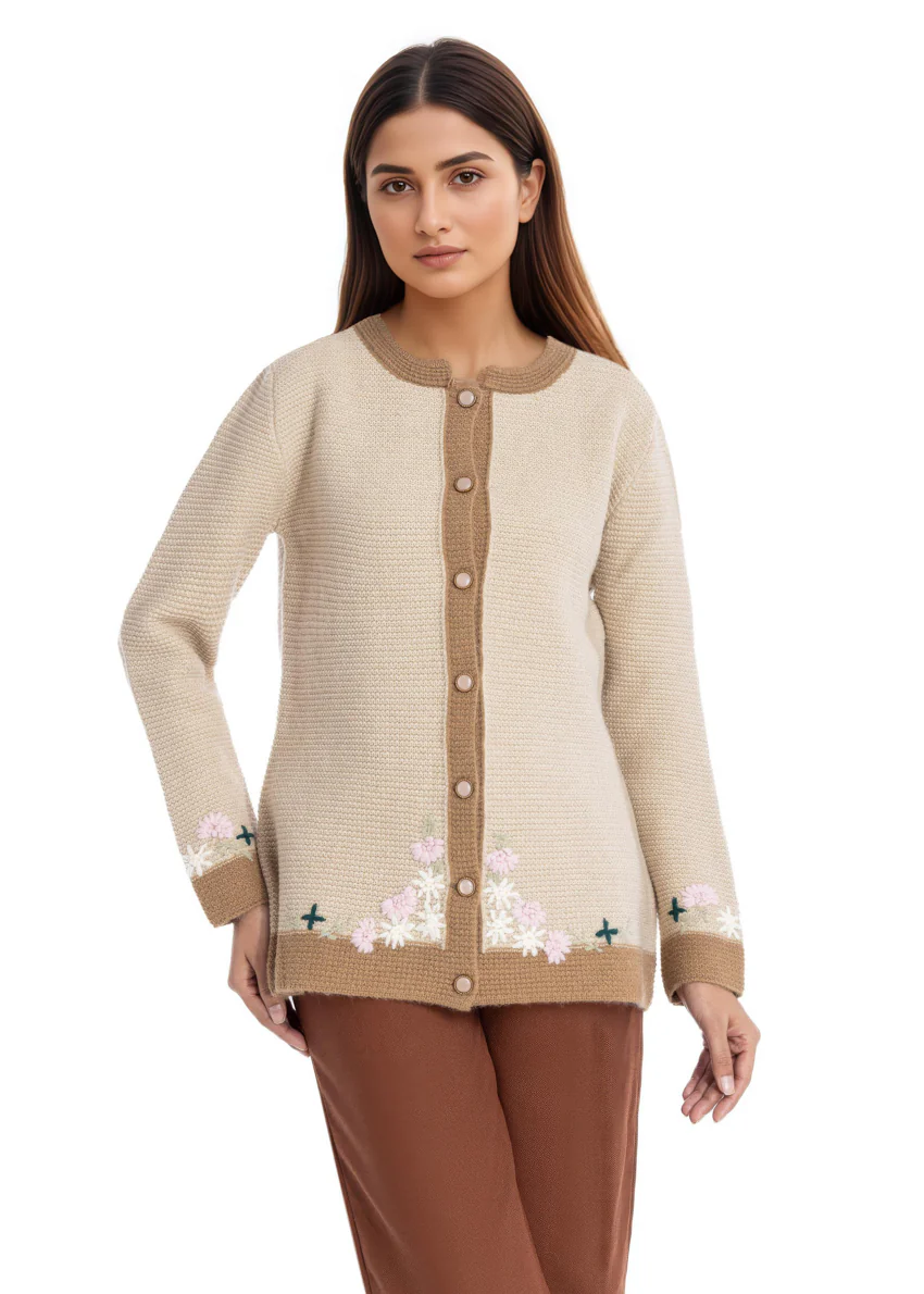 Stone-Round Neck Full Sleeves Cardigan Sweater (25Y-038-67)