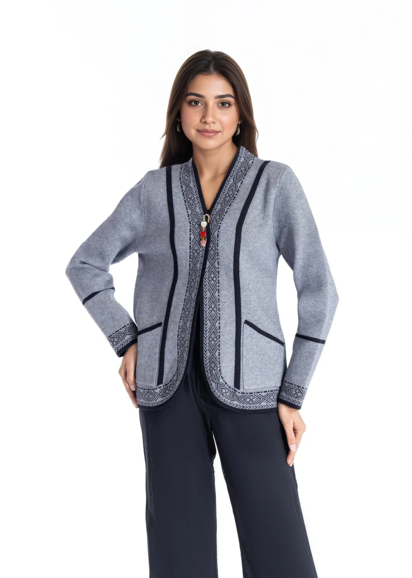 Gray-V Neck Cardigan Full Sleeves Sweater (25Y-040-67)