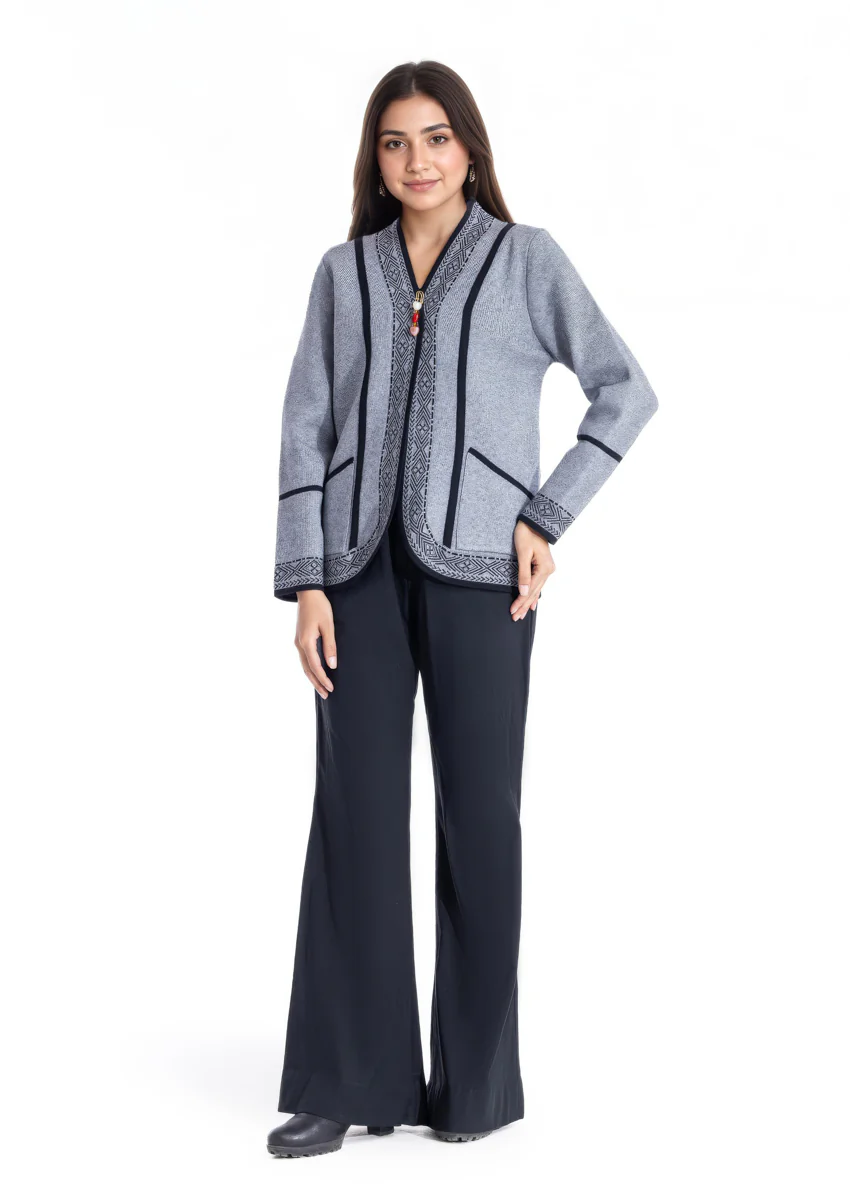 Gray-V Neck Cardigan Full Sleeves Sweater (25Y-040-67) - Image 4