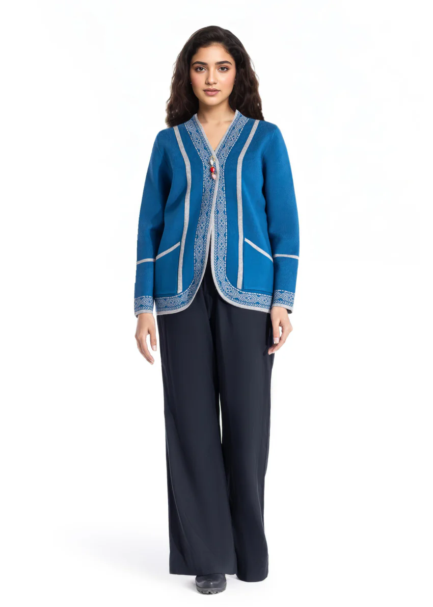 Teal-V Neck Cardigan Full Sleeves Sweater (25Y-040-67)