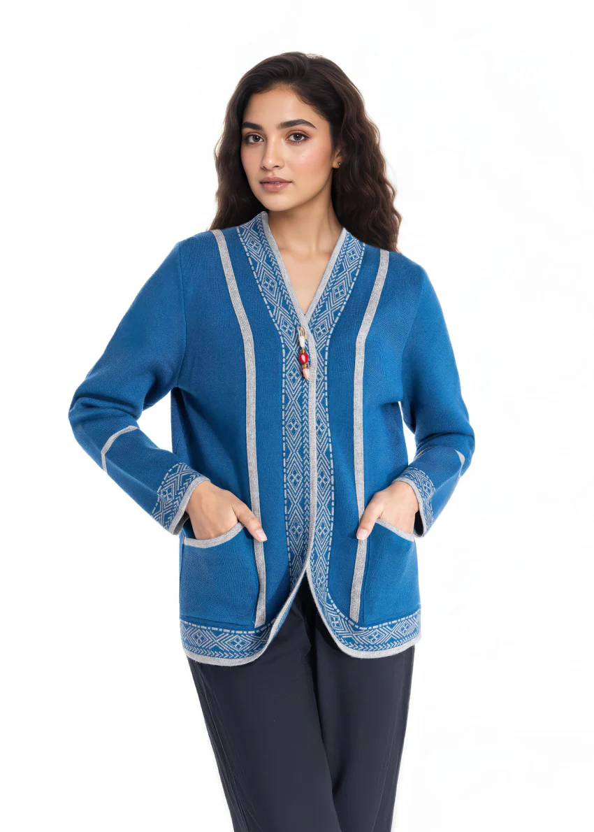 Teal-V Neck Cardigan Full Sleeves Sweater (25Y-040-67) - Image 5