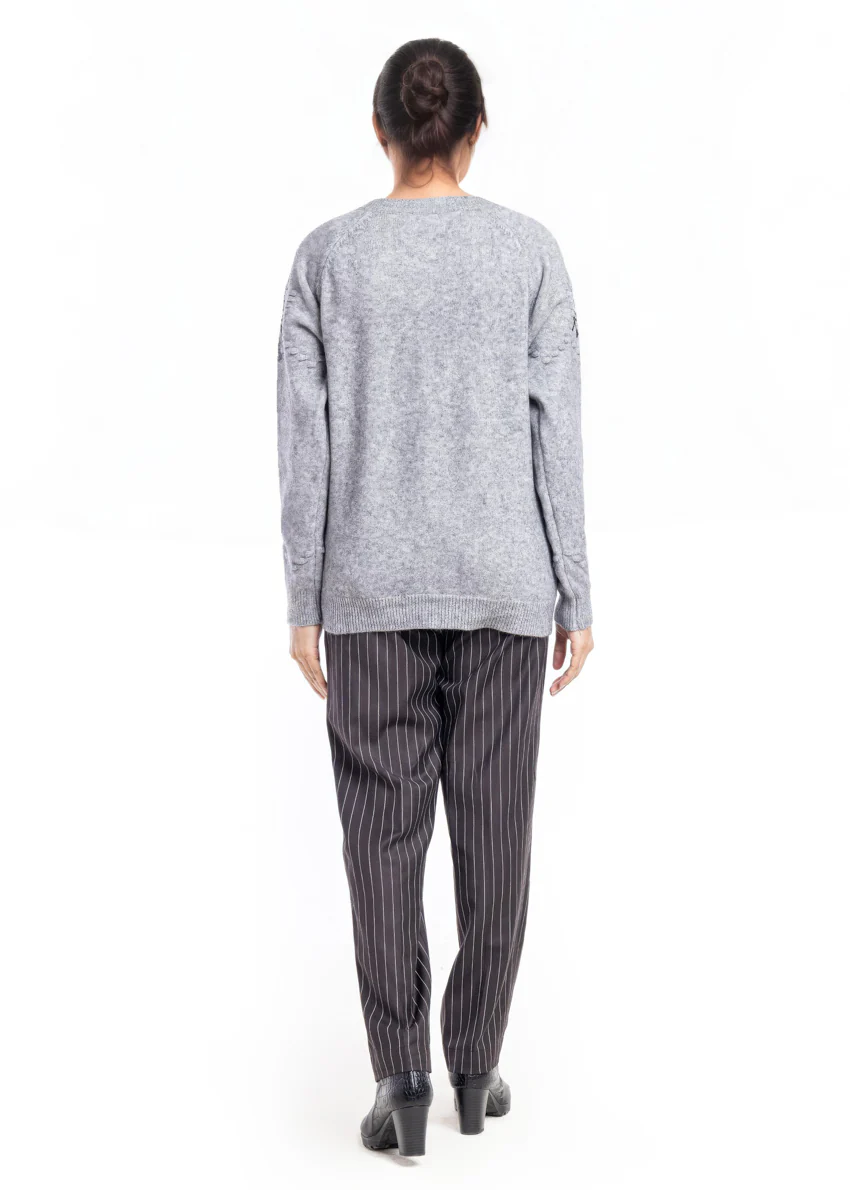 Grey-Round Neck Cardigan Reglan Sleeve Sweater (25Y-041-67) - Image 2