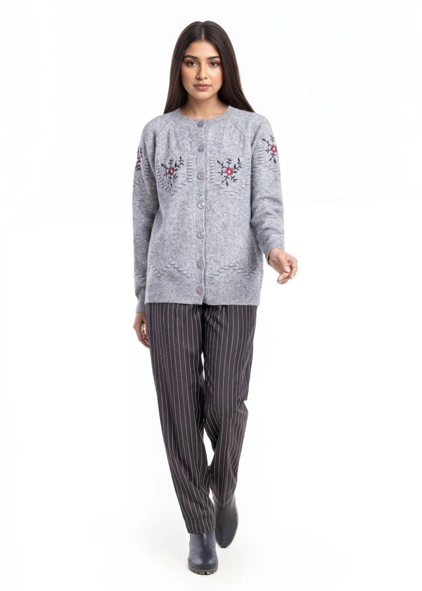 Grey-Round Neck Cardigan Reglan Sleeve Sweater (25Y-041-67) - Image 4