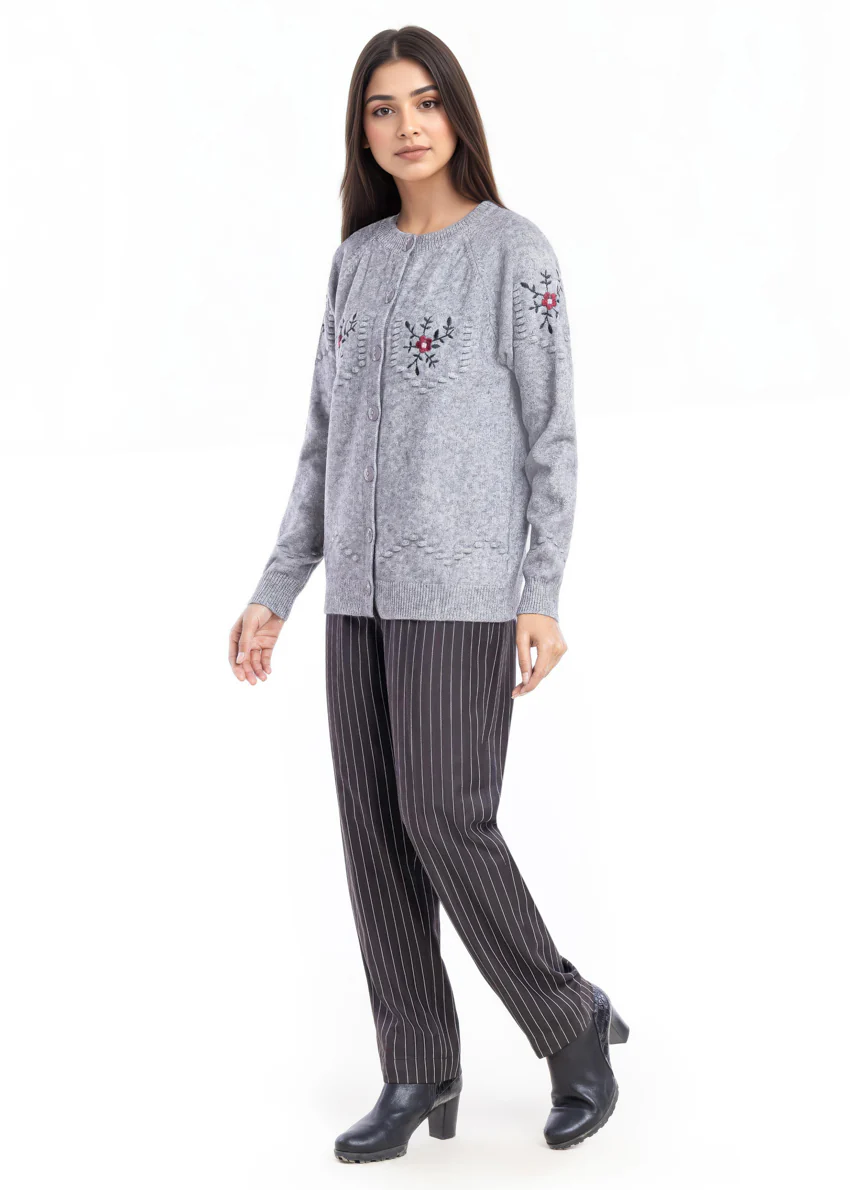 Grey-Round Neck Cardigan Reglan Sleeve Sweater (25Y-041-67) - Image 5