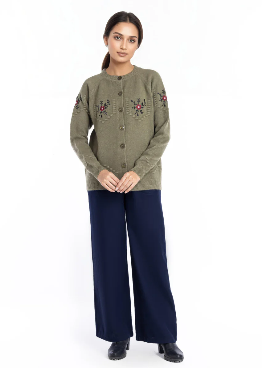 Olive-Round Neck Cardigan Reglan Sleeve Sweater (25Y-041-67) - Image 4