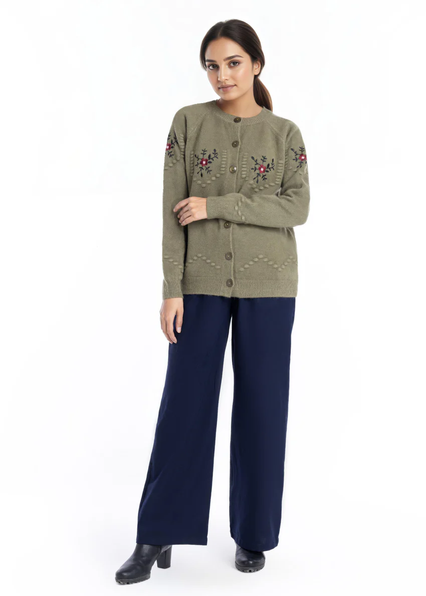 Olive-Round Neck Cardigan Reglan Sleeve Sweater (25Y-041-67) - Image 5