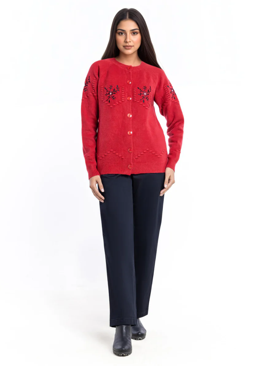 Red-Round Neck Cardigan Reglan Sleeve Sweater (25Y-041-67) - Image 4
