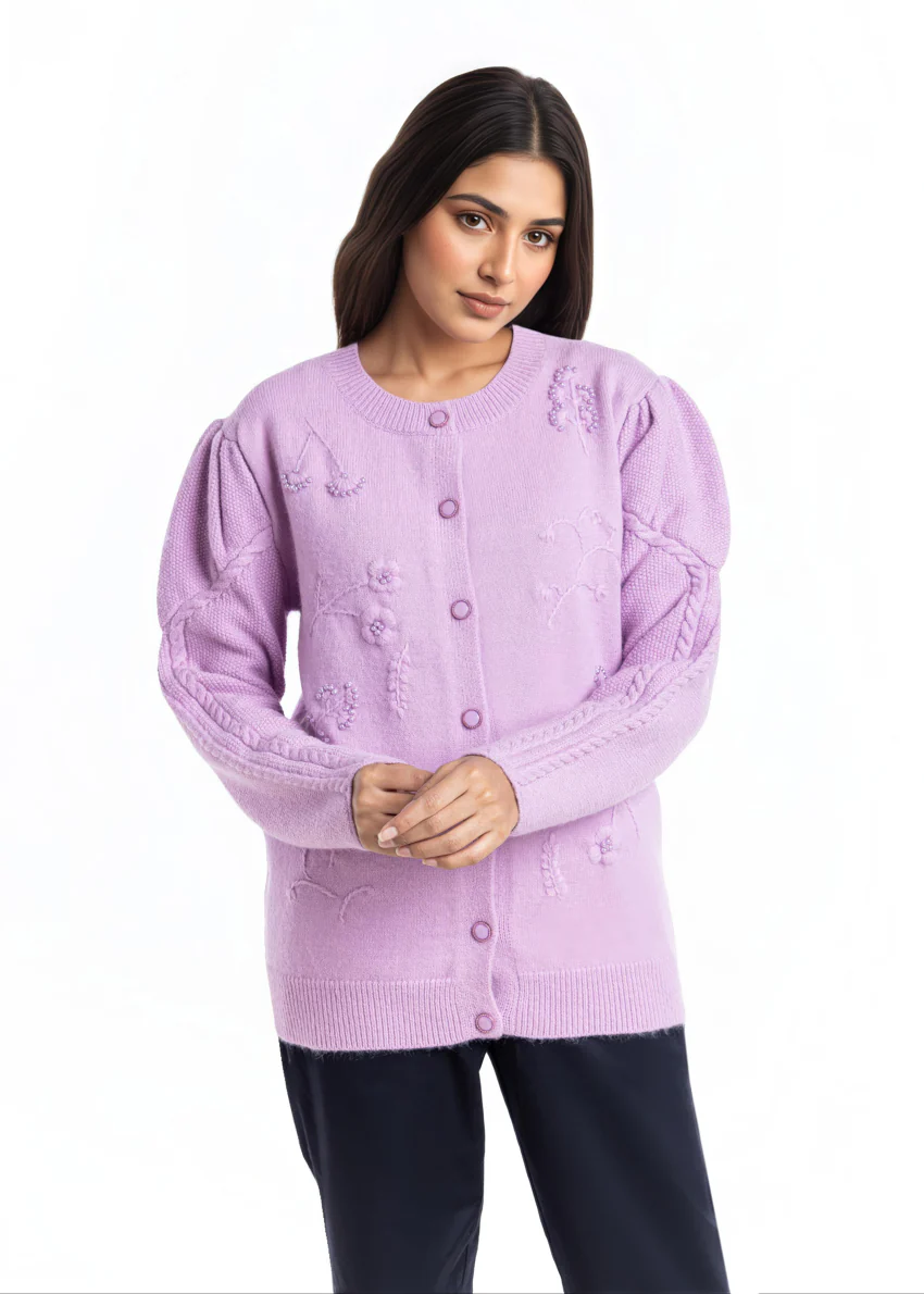 Lilac-Round Neck Cardigan Full Sleeves Sweater (25Y-043-67)