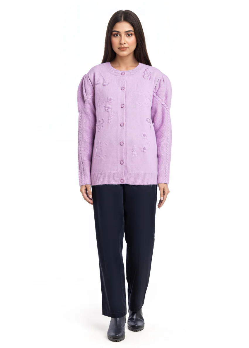 Lilac-Round Neck Cardigan Full Sleeves Sweater (25Y-043-67) - Image 3