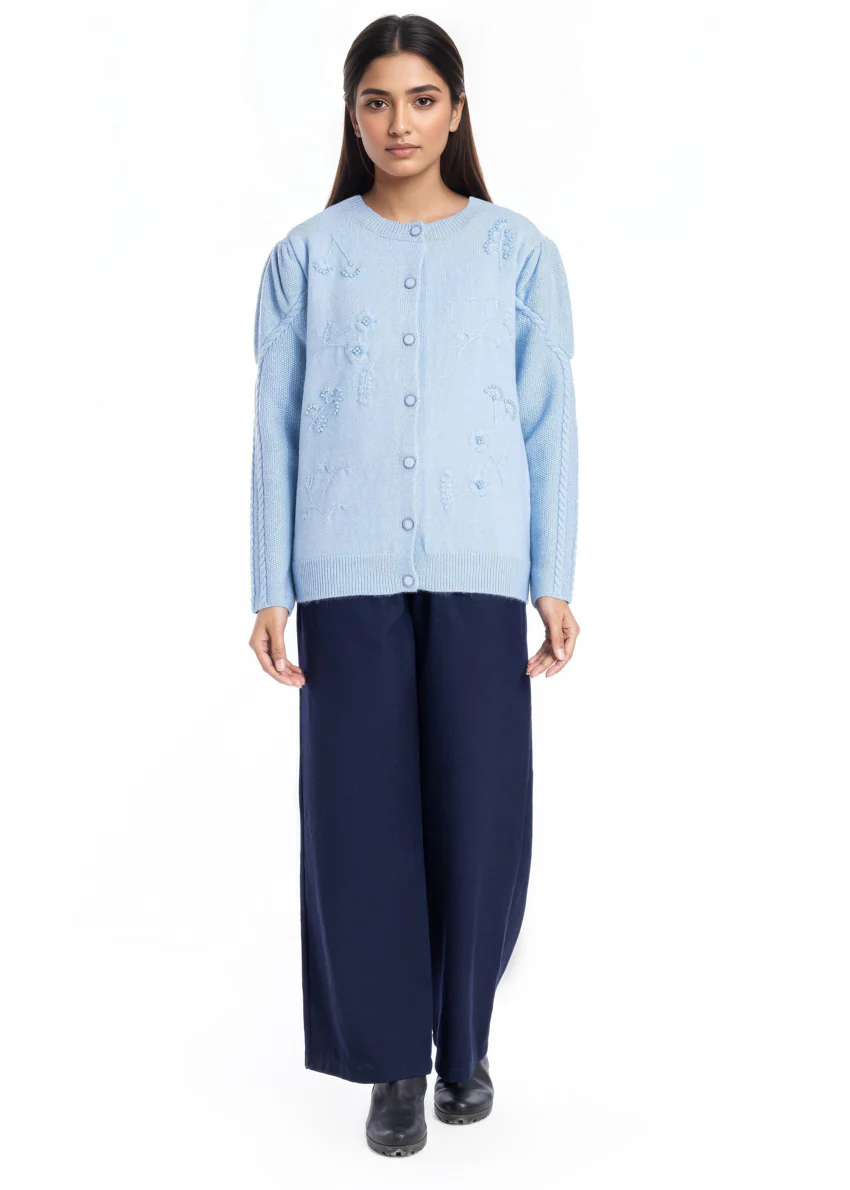 Sky-Blue-Round Neck Cardigan Full Sleeves Sweater (25Y-043-67) - Image 5