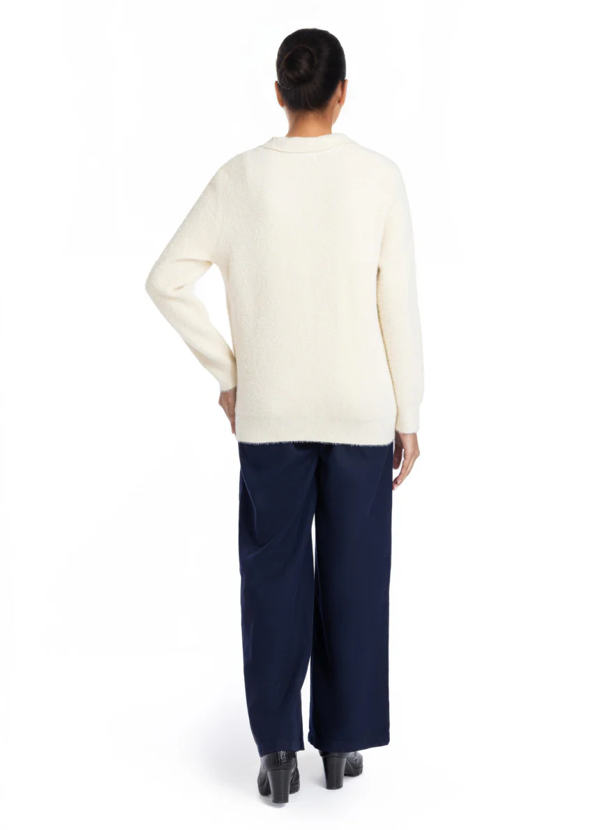 Cream-Wing Collar Zipper Full Sleeves Sweater (25Y-045-67) - Image 3