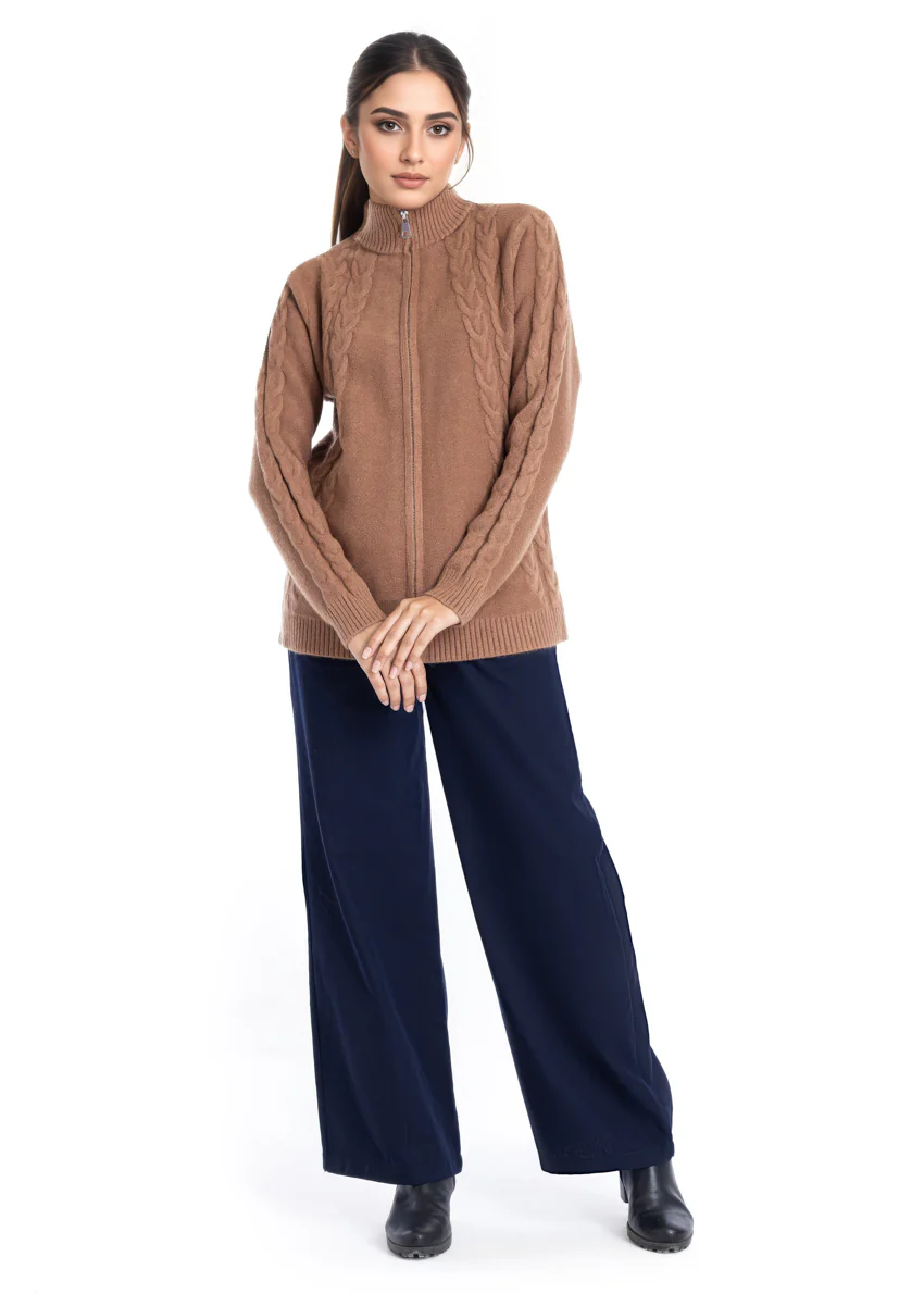 Coffee-Turtle Neck Collar Zipper Full Sleeves Sweater (25Y-046-67) - Image 4