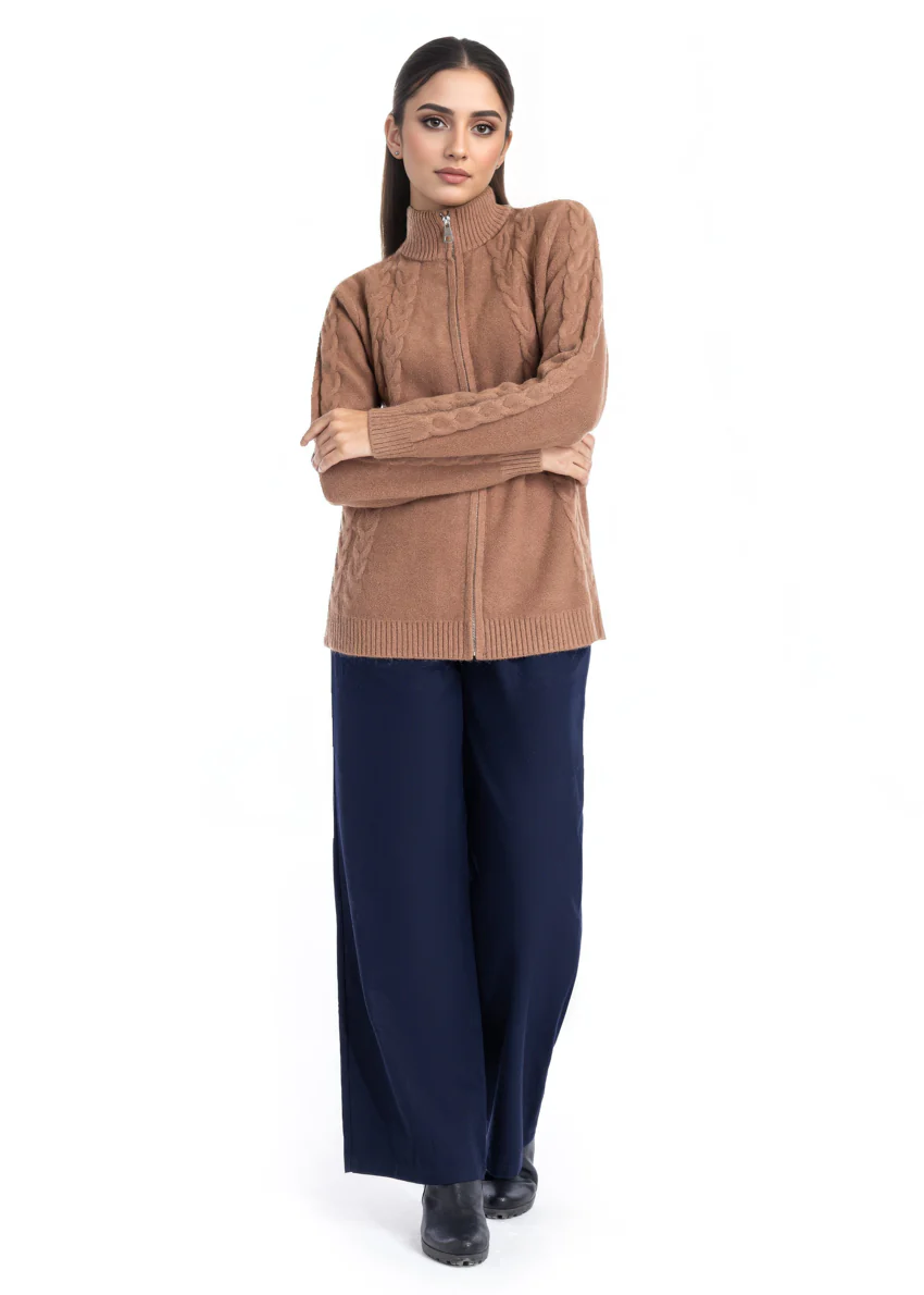 Coffee-Turtle Neck Collar Zipper Full Sleeves Sweater (25Y-046-67) - Image 5