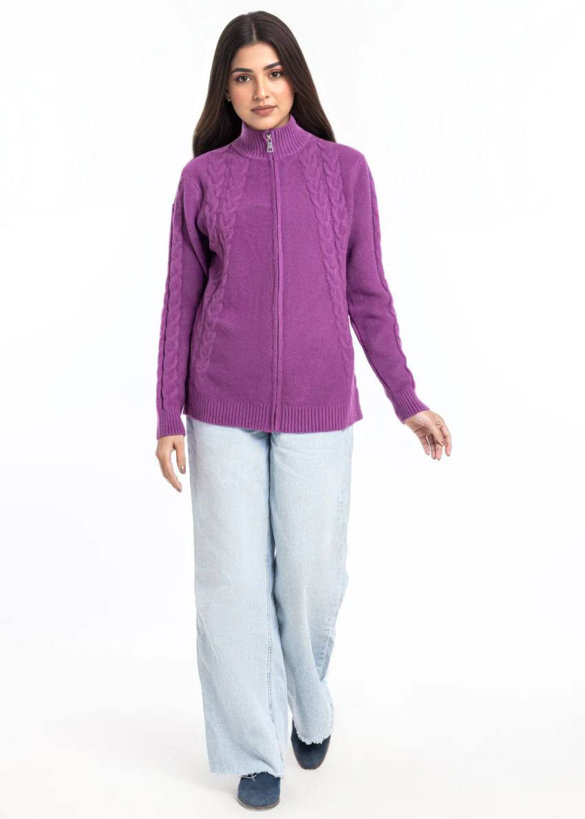 Mauve-Turtle Neck Collar Zipper Full Sleeves Sweater (25Y-046-67)