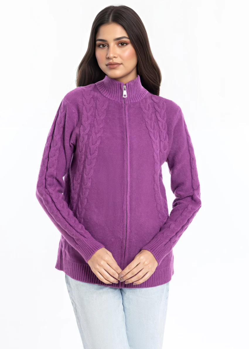 Mauve-Turtle Neck Collar Zipper Full Sleeves Sweater (25Y-046-67) - Image 3