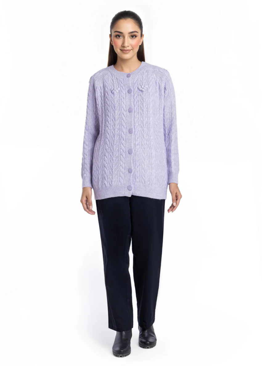 Lilac-Round Neck Cardigan Reglan Sleeves Sweater (25Y-048-67)