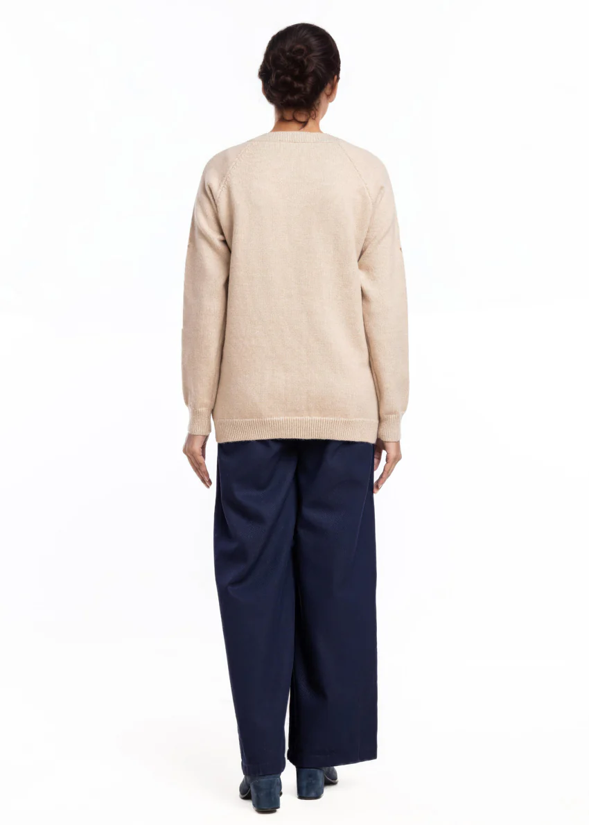 Beige-Round Neck Cardigan Reglan Sleeves Sweater (25Y-049-67) - Image 2