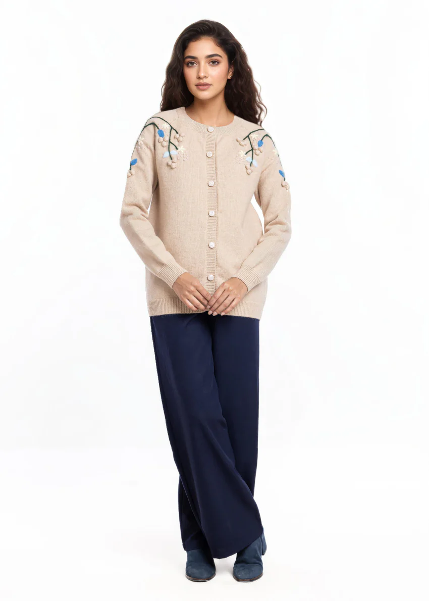Beige-Round Neck Cardigan Reglan Sleeves Sweater (25Y-049-67) - Image 3