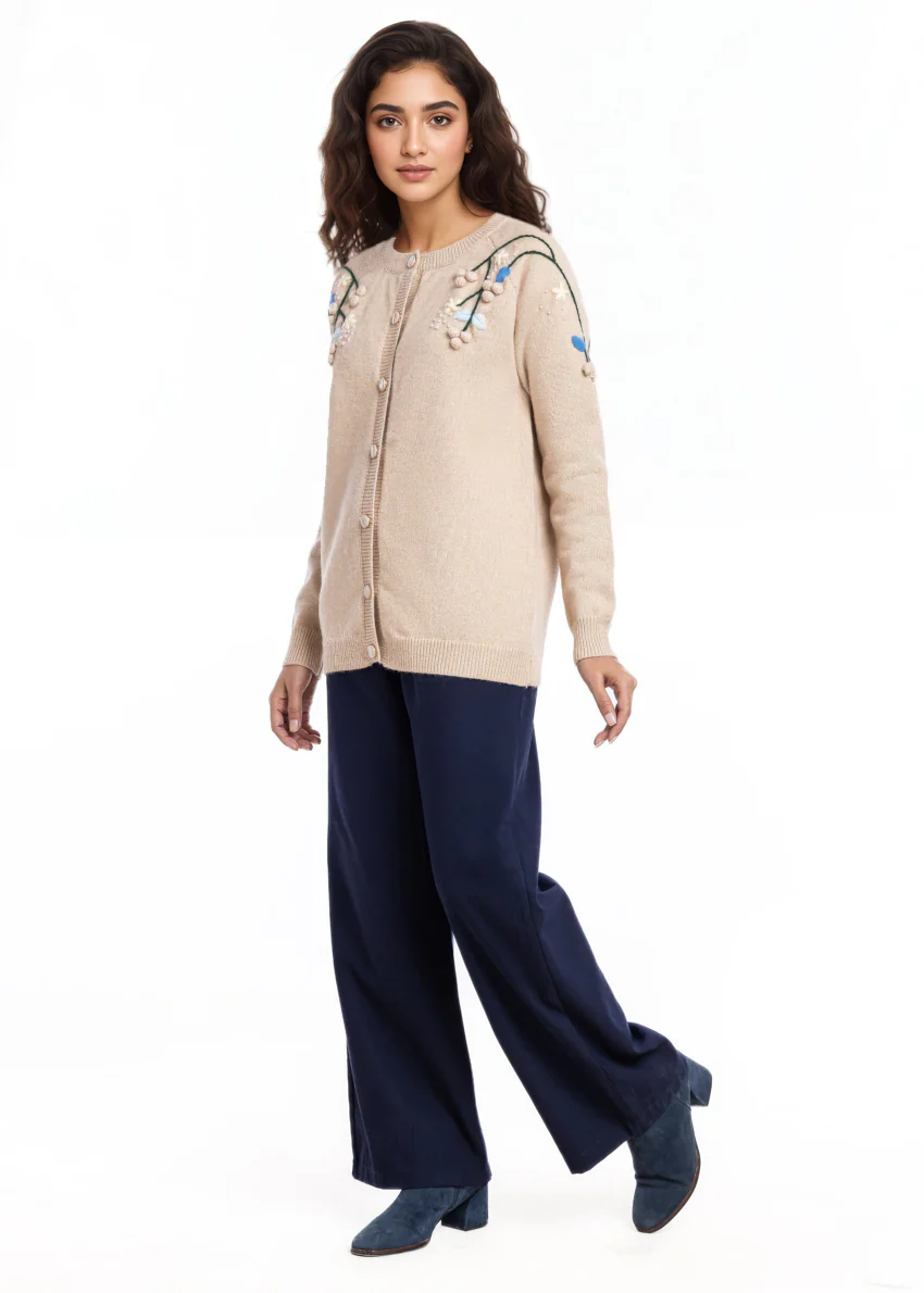 Beige-Round Neck Cardigan Reglan Sleeves Sweater (25Y-049-67) - Image 4