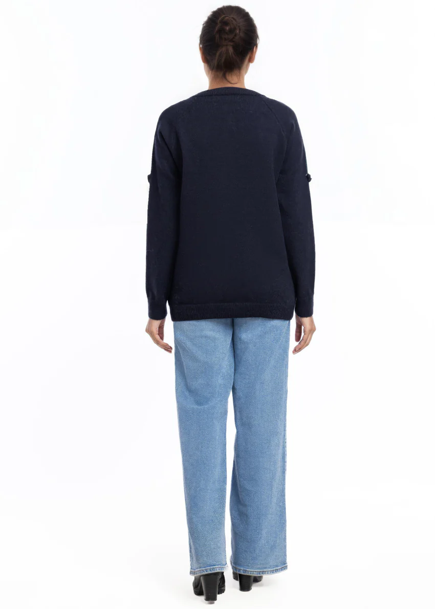 Black-Round Neck Cardigan Reglan Sleeves Sweater (25Y-049-67) - Image 2