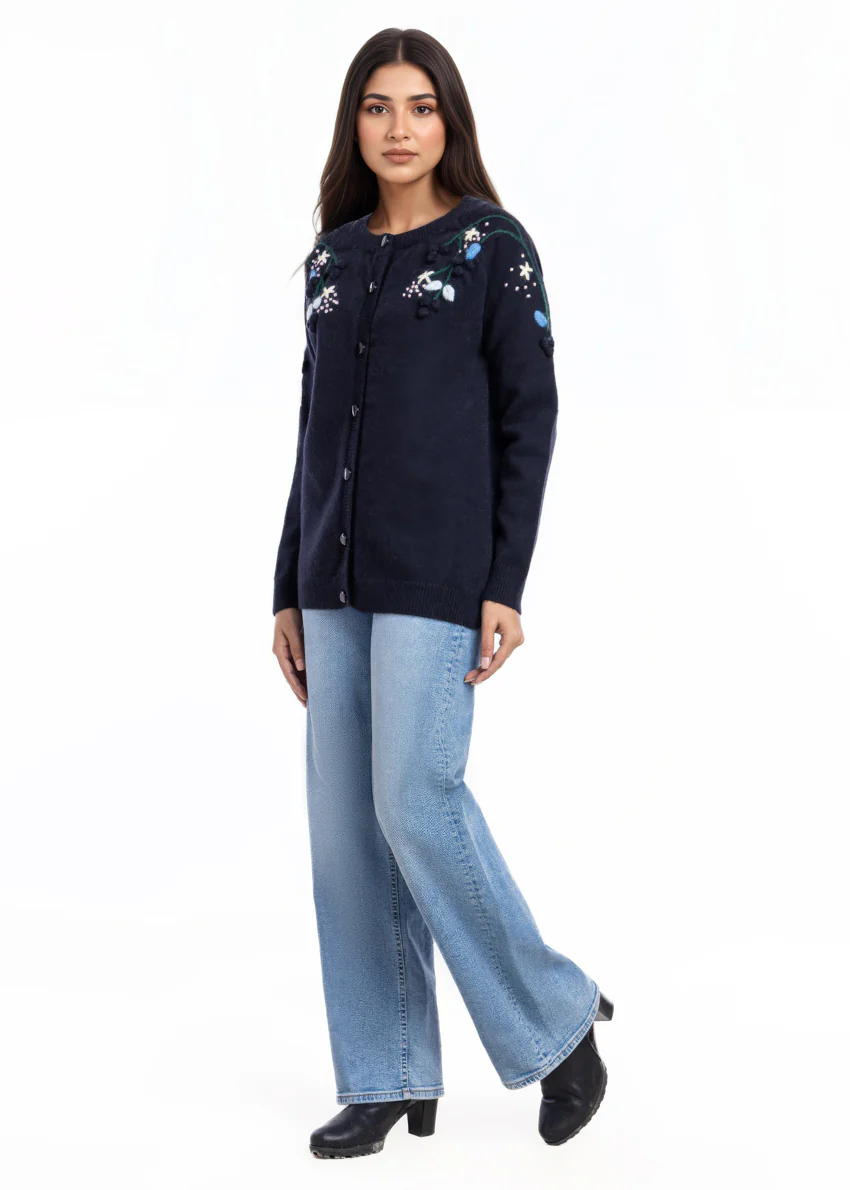 Black-Round Neck Cardigan Reglan Sleeves Sweater (25Y-049-67) - Image 3