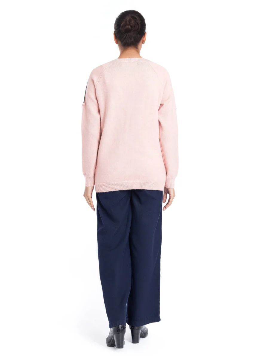 L-Pink-Round Neck Cardigan Reglan Sleeves Sweater (25Y-049-67) - Image 2