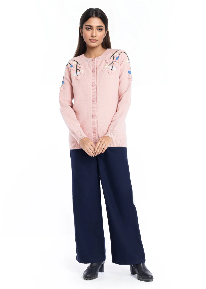 L-Pink-Round Neck Cardigan Reglan Sleeves Sweater (25Y-049-67) - Image 4