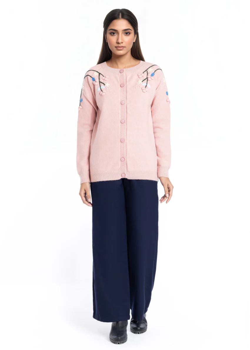 L-Pink-Round Neck Cardigan Reglan Sleeves Sweater (25Y-049-67) - Image 5