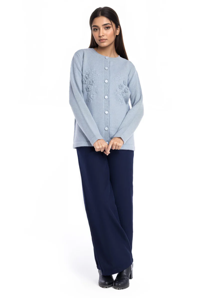 Blue-Round Neck Cardigan Full Sleeves Sweater (25Y-050-67)